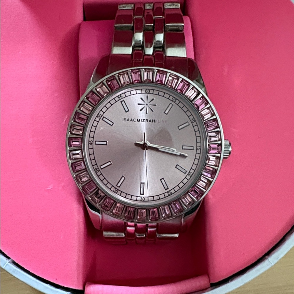 Isaac Mizrahi Silver and Pink crystals Women's Watch
